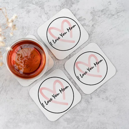 Mothers Day Pink Heart Design Customized Photo Printed Tea & Coffee Coasters