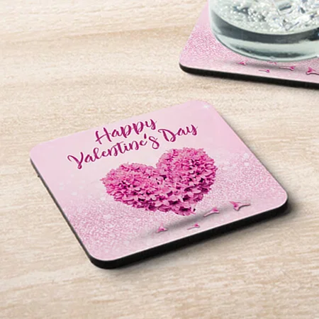 Lovely Happy Valentine's Day Pink Heart  Customized Photo Printed Tea & Coffee Coasters