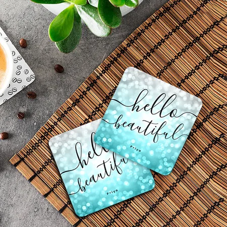 Ombre Teal Silver Lights Design Customized Photo Printed Tea & Coffee Coasters