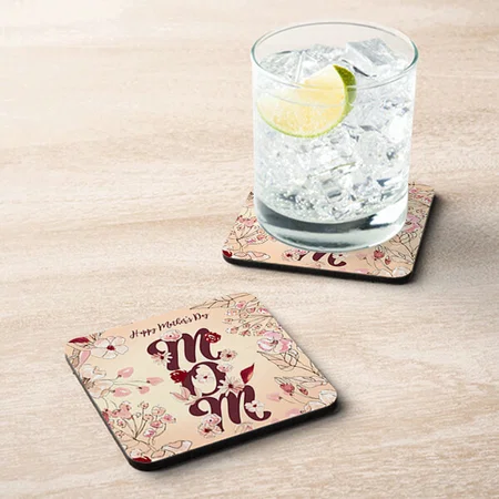 Happy Mother's Day Floral Design Customized Photo Printed Tea & Coffee Coasters