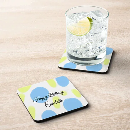 Watercolor Birthday Design Customized Photo Printed Tea & Coffee Coasters
