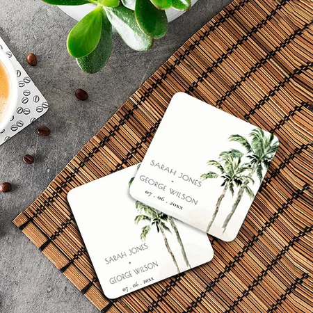 Watercolor  Beach Palm Tree Customized Photo Printed Tea & Coffee Coasters