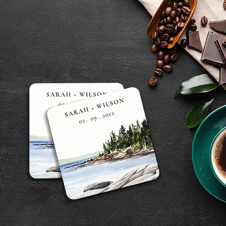 Watercolor Mountain Design Customized Photo Printed Tea & Coffee Coasters