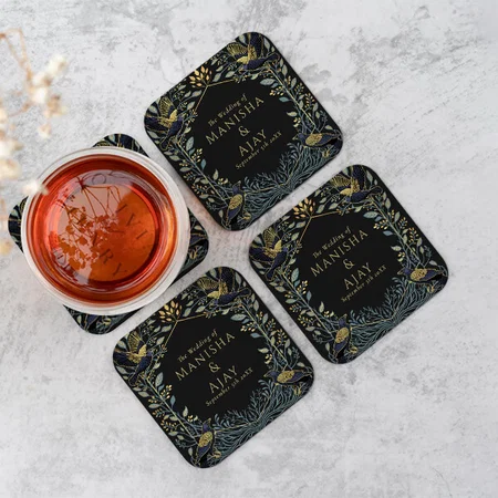 Floral With Bird Design Customized Photo Printed Tea & Coffee Coasters