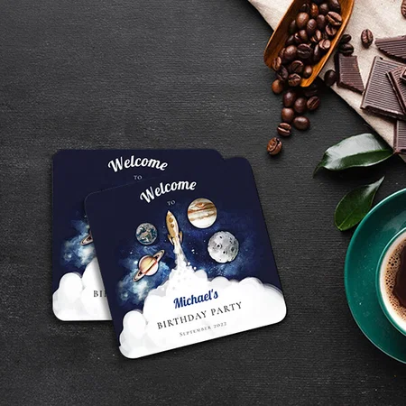 Outer Space Rocket Planets Galaxy Design Customized Photo Printed Tea & Coffee Coasters