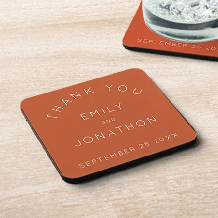 Simple Wedding Brown Color Monogram Customized Photo Printed Tea & Coffee Coasters