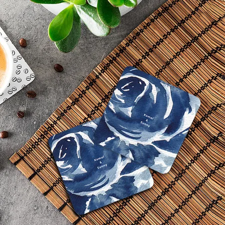 Blue Botanical Abstract Watercolor Floral Design Customized Photo Printed Tea & Coffee Coasters