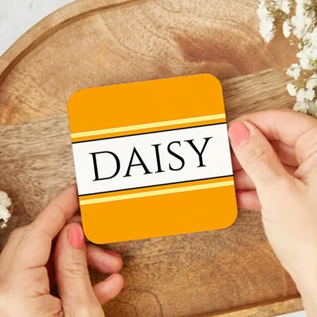 Pretty Golden Yellow White Stripes Design Customized Photo Printed Tea & Coffee Coasters