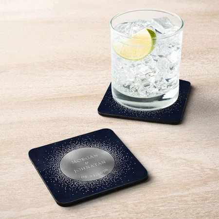Celestial Midnight Silver Moon Wedding Customized Photo Printed Tea & Coffee Coasters