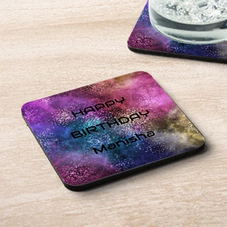 Galaxy Happy Birthday Design Customized Photo Printed Tea & Coffee Coasters
