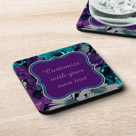 Purple and Blue Flower Customized Photo Printed Tea & Coffee Coasters