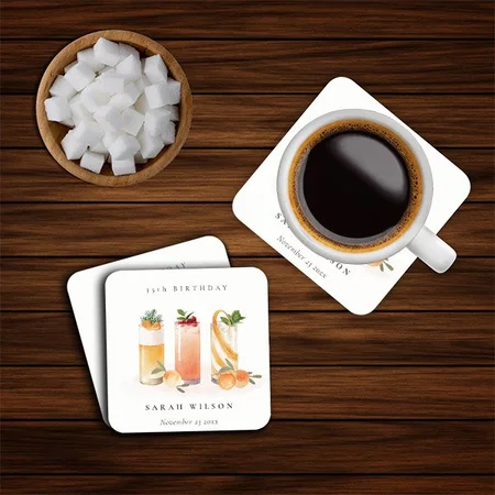 Cute Fruit Cocktail Orange Blush Design Customized Photo Printed Tea & Coffee Coasters