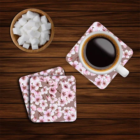 Cherry Blossom Pattern Design Customized Photo Printed Tea & Coffee Coasters