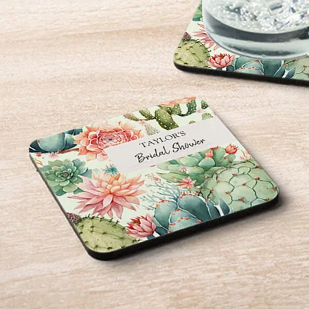 Succulent and Cactus Flowers Design Customized Photo Printed Tea & Coffee Coasters