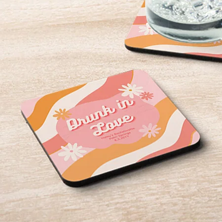 Pink Drunk in Love Design Customized Photo Printed Tea & Coffee Coasters