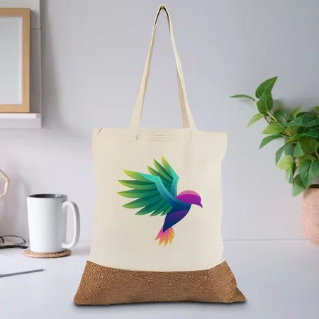 White Customized Cotton Tote Bag Cork Pattern - 16 x 14.5 x 3 Inches