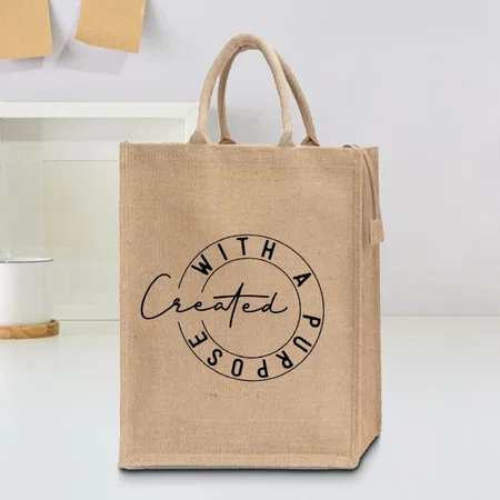 Brown Customized Jute Bag With Zipper - 16 x 13 x 5 Inches