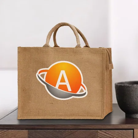Brown Customized Jute Bag With Zipper - 12 x 16 x 5 Inches