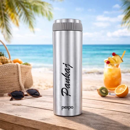Silver Customized Stainless Steel Vacuum Insulated Coffee Tumbler | Hot & Cold | Double Wall Flask | Leak Proof | Travel Mug for Office, Car - 500 ML