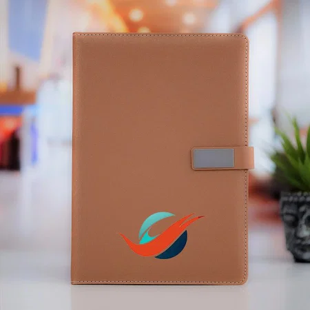 Brown Customized Soft PU Notebook Diary with Metal Flap