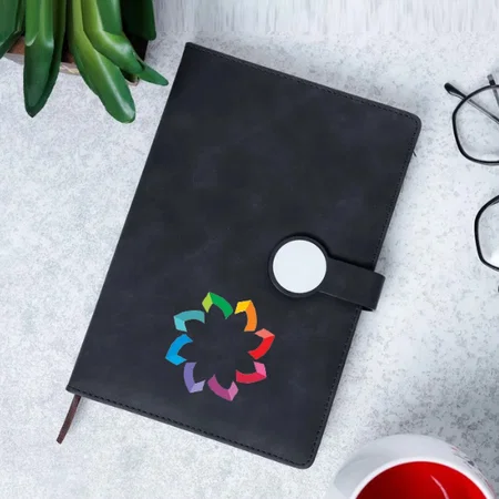 Black Customized Leather Notebook Diary with Round Flap