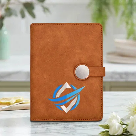 Brown Customized Leather Notebook Diary with Round Flap