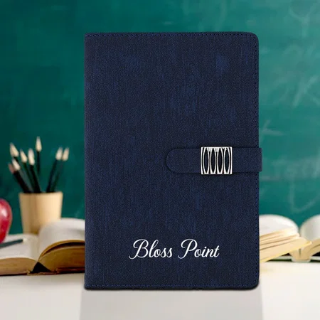 Blue Pattern Metal Flap Customized Notebook Diary
