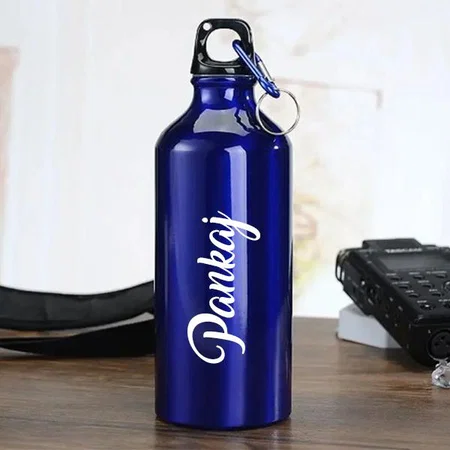 Blue Customized Aluminium Gloss Sports Bottle - 500 ML