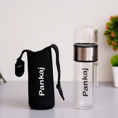 Customized Borosilicate Glass Double Wall Tea Infuser Bottle - 300 ML
