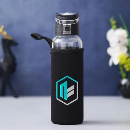 Black Customized Borosilicate Glass Water/Juice Bottle - 500 ML