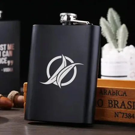 Black Customized Stainless Steel Hip Flask - 207 ML