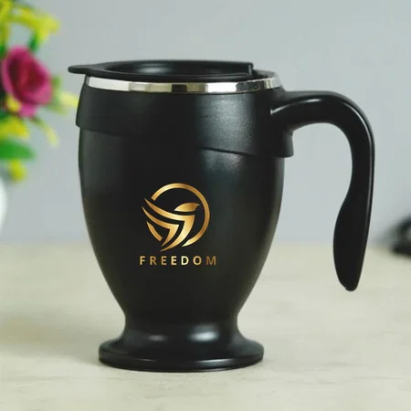Black Customized Suction Mug for Tea/Coffee - 450 ML