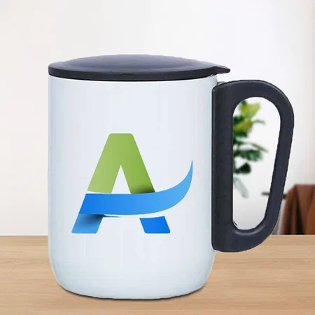 White Customized Stainless Steel Coffee Mug with Handle - 240 ML