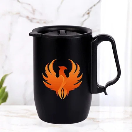 Black Customized Stainless Steel Coffee Mug with Handle - 300 ML