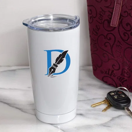 White Customized Stainless Steel Travel Tumbler Mug with Lid - 600 ML