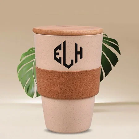 Brown Customized Wheat & Cork Eco-Friendly Mug, Spill-Proof, Made of Wheat Fiber Lid - 350 ML