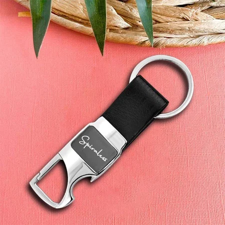 Black Customized Metal Keychain with Bottle Opener