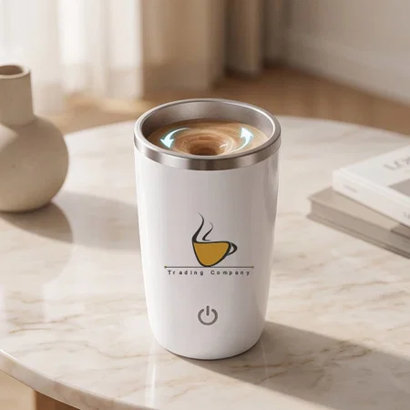 White Customized Automatic Stirring Travel Mug
