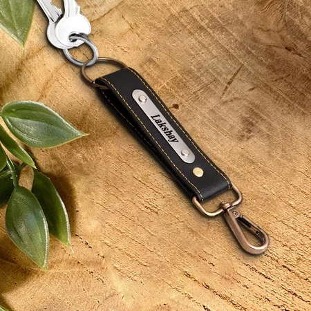 Black Customized Leather Keychain