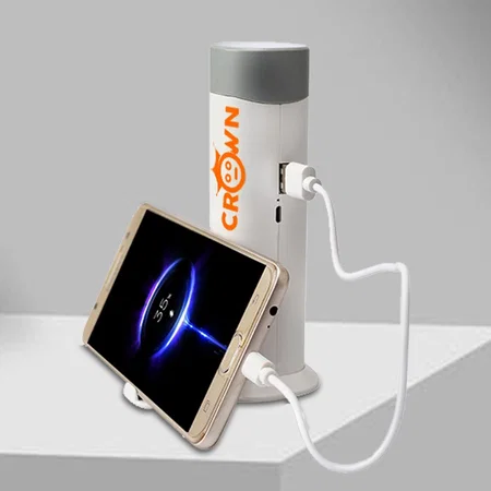White Customized 4 in 1 Portable LED Table Lamp, Flashlight, Phone Holder with Emergency Power Bank, Night Lamp Torch Light, 3 Brightness Levels,