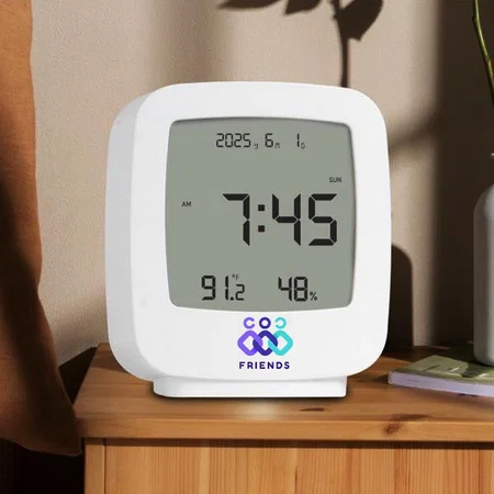 White Customized TV style clock with Calendar, Temperature & Humidity Function