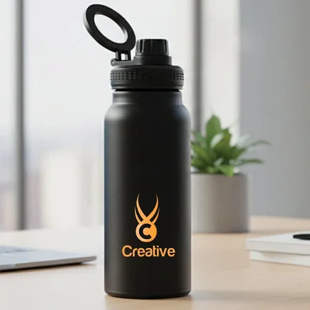 Black Customized Vacuum Flask With Magnet Phone Stand