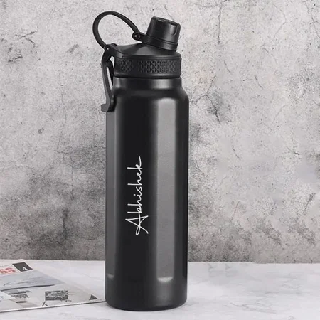 Black Customized Vacuum Flask With Sipper Function & Carry Handle | 18 Hours Hot/cold | Capacity 900ml Approx