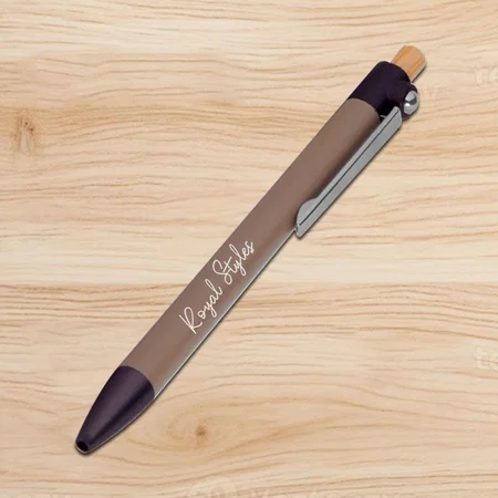 Brown Customized Metal pen with Bamboo Pusher and Fidget Ball
