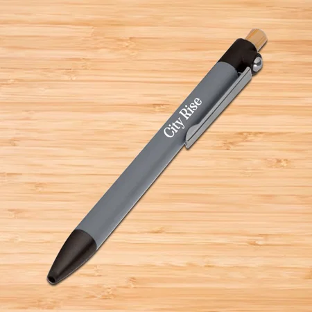 Grey Customized Metal pen with Bamboo Pusher and Fidget Ball