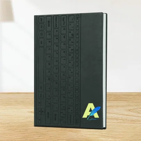 Grey Customized Keyboard Notebook with Metal Bookmark | Hard Bound Cover