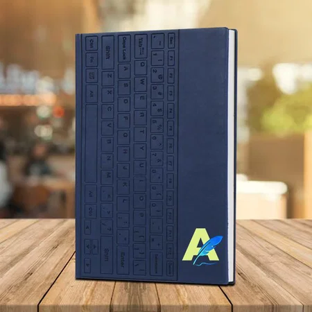 Blue Customized Keyboard Notebook with Metal Bookmark | Hard Bound Cover