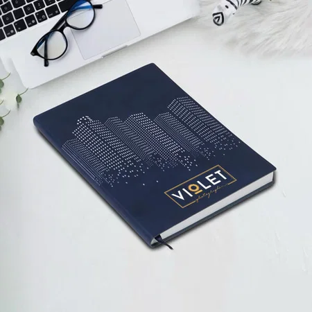 Blue Customized PU Notebook with Memorandum and Bookmark Ribbon
