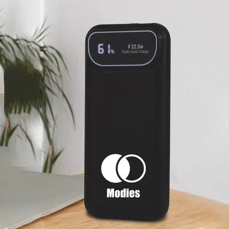 Black Customized 10,000 mAh Power bank with Display | 22.5W Fast Charging | Supports Qualcomm 3.0 + PD charging | Dual USB output & inputs