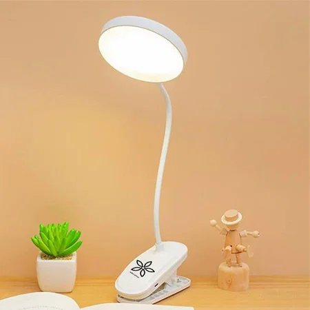 White Customized Rechargeable LED Lamp With Clip On Base | Can Be Attached To Table & Other Surfaces | 3 Color Light With Brightness Adjustment | Type C Charging